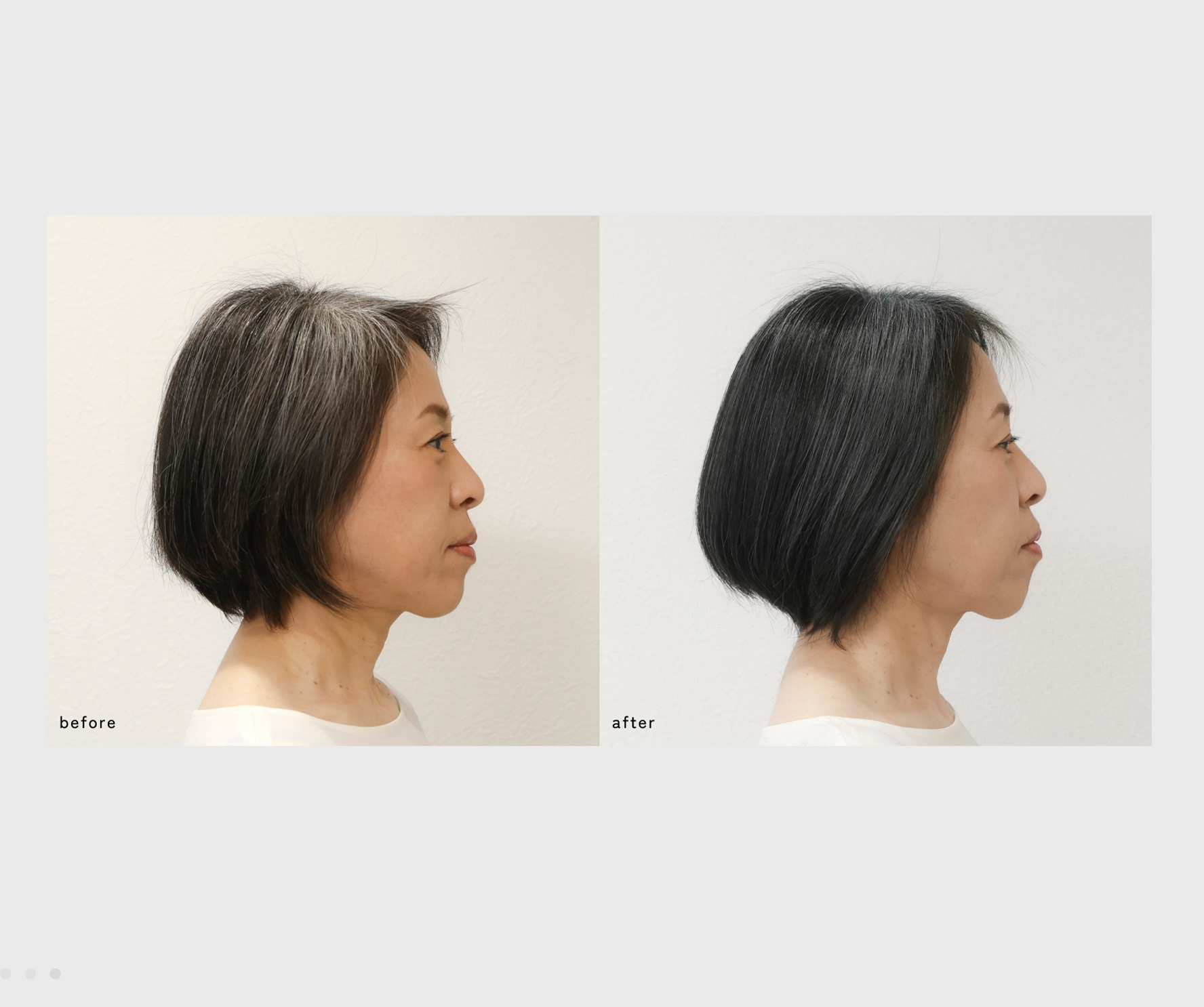 ケーススタディ１ | 白髪染めの負担から開放。自然な色合いでハリとコシのある髪に。